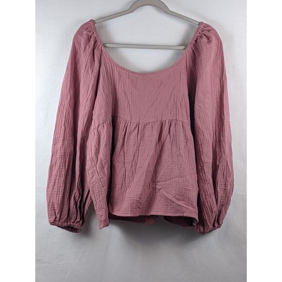 Balloon Long Sleeve Peplum Top Universal Thread Rose Pink S Textured Gauze Shirt - Picture 2 of 7